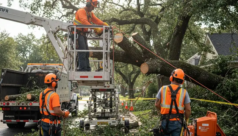 24/7 emergency tree service crew in Phoenix, AZ removing storm-damaged trees