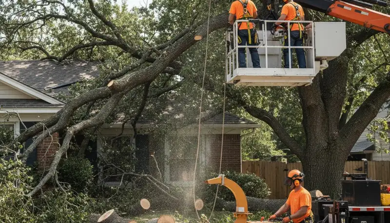 Emergency tree service crew in Phoenix, AZ removing a fallen tree after storm damage