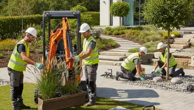 Landscape design for Phoenix, AZ tree care with water-smart desert plants and stone borders