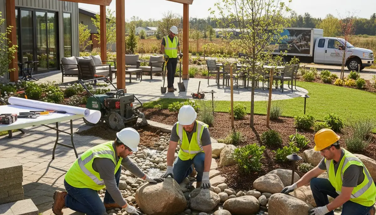 Phoenix tree service crew creating water-smart landscape design in the Sonoran Desert