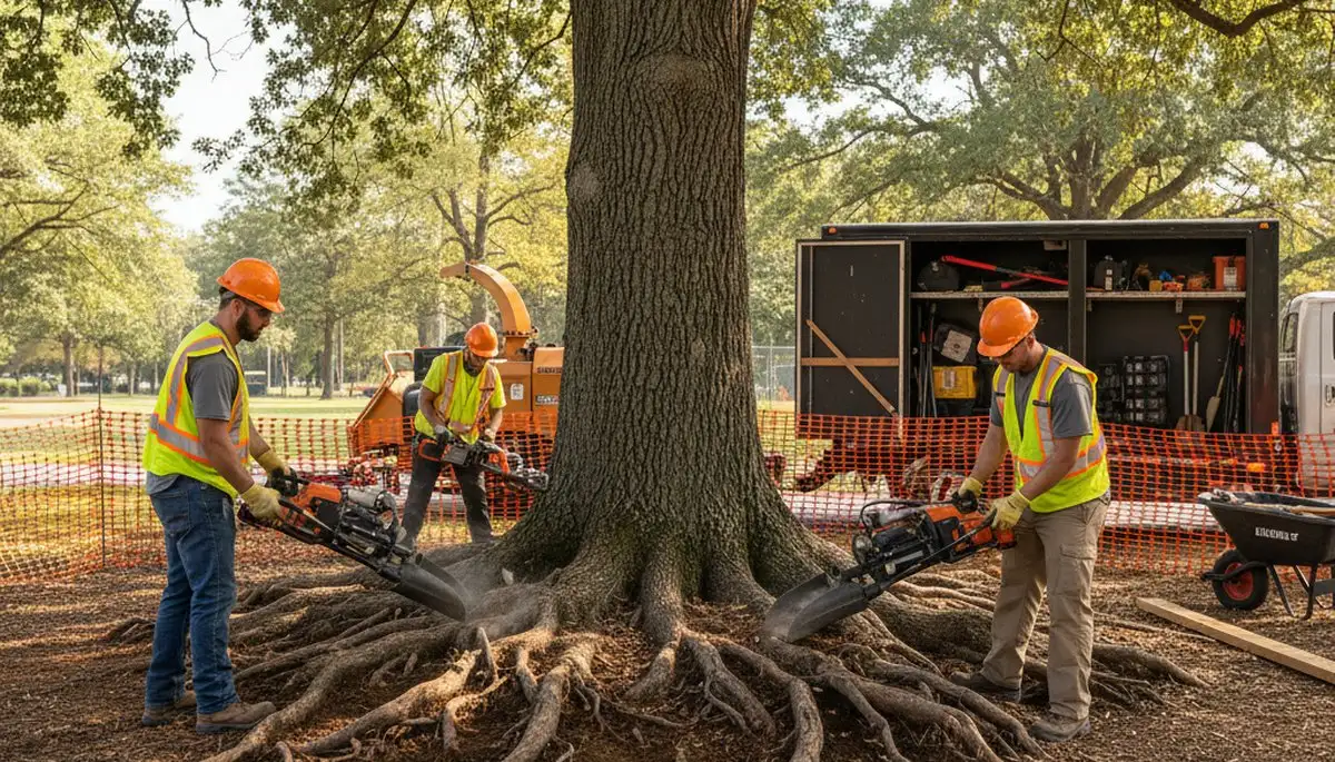 Tree care specialist protecting tree roots in Phoenix, AZ from soil compaction and construction stress