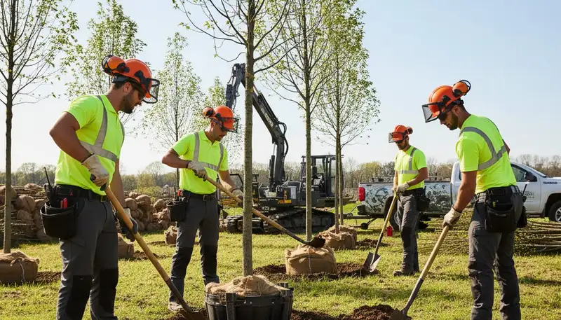 Phoenix tree planting service installing young trees for residential and commercial landscapes