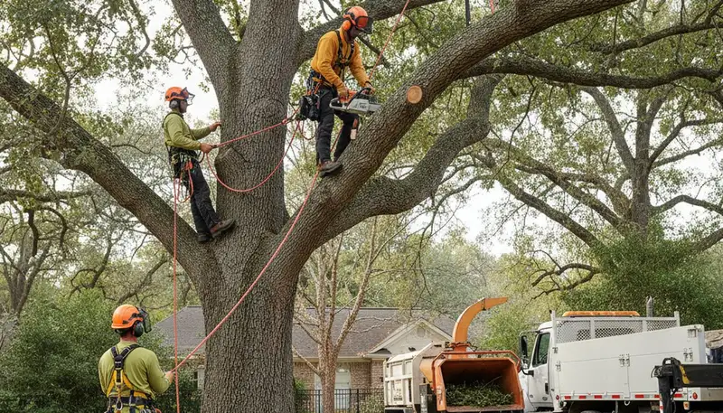 Phoenix tree removal crew safely removing a large tree on a residential property