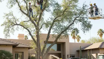 Tree service crew in Phoenix, AZ performing professional tree removal and trimming