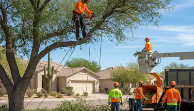 Tree service crew in Phoenix, AZ handling professional tree removal for residential properties
