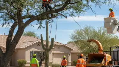 Phoenix, AZ tree service crew providing professional tree removal and trimming for homeowners