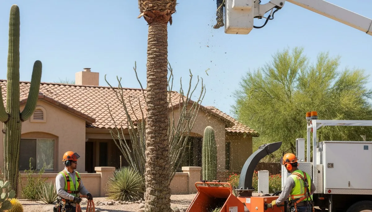 Tree service crew in Phoenix, AZ providing professional tree removal and trimming services