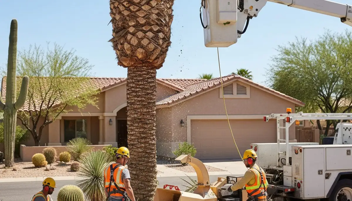Tree service crew in Phoenix, AZ providing safe tree removal and trimming for local homeowners