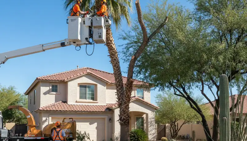 Tree service crew in Phoenix, AZ providing professional tree removal and trimming services