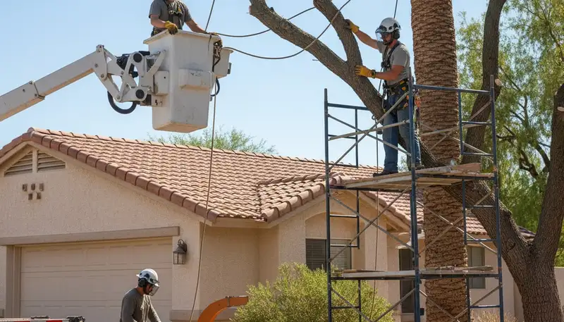 Tree service crew removing a tree in Phoenix, AZ for safe residential property care