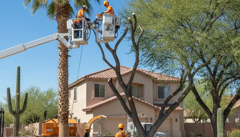 Tree service crew in Phoenix, AZ providing professional tree removal and trimming services