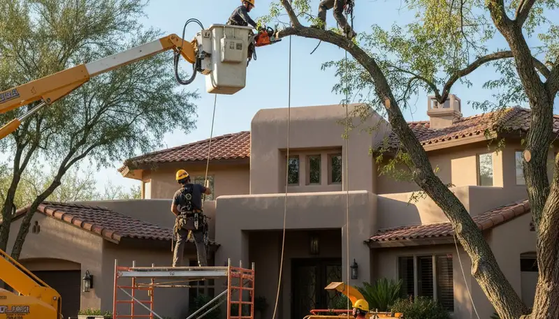 Tree service crew in Phoenix, AZ providing professional tree removal and trimming services
