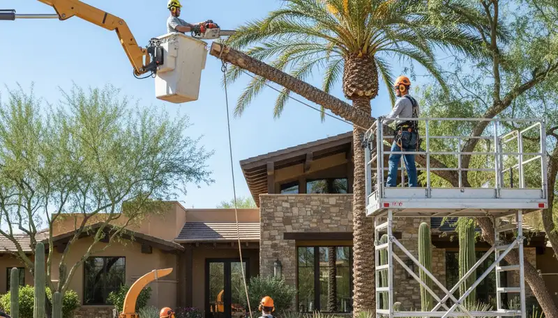 Tree service crew in Phoenix, AZ providing professional tree removal and trimming services
