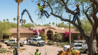 Tree service crew in Phoenix, AZ providing professional tree removal and trimming services