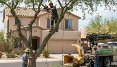 Tree service crew in Phoenix, AZ providing professional tree removal and trimming for homes and businesses