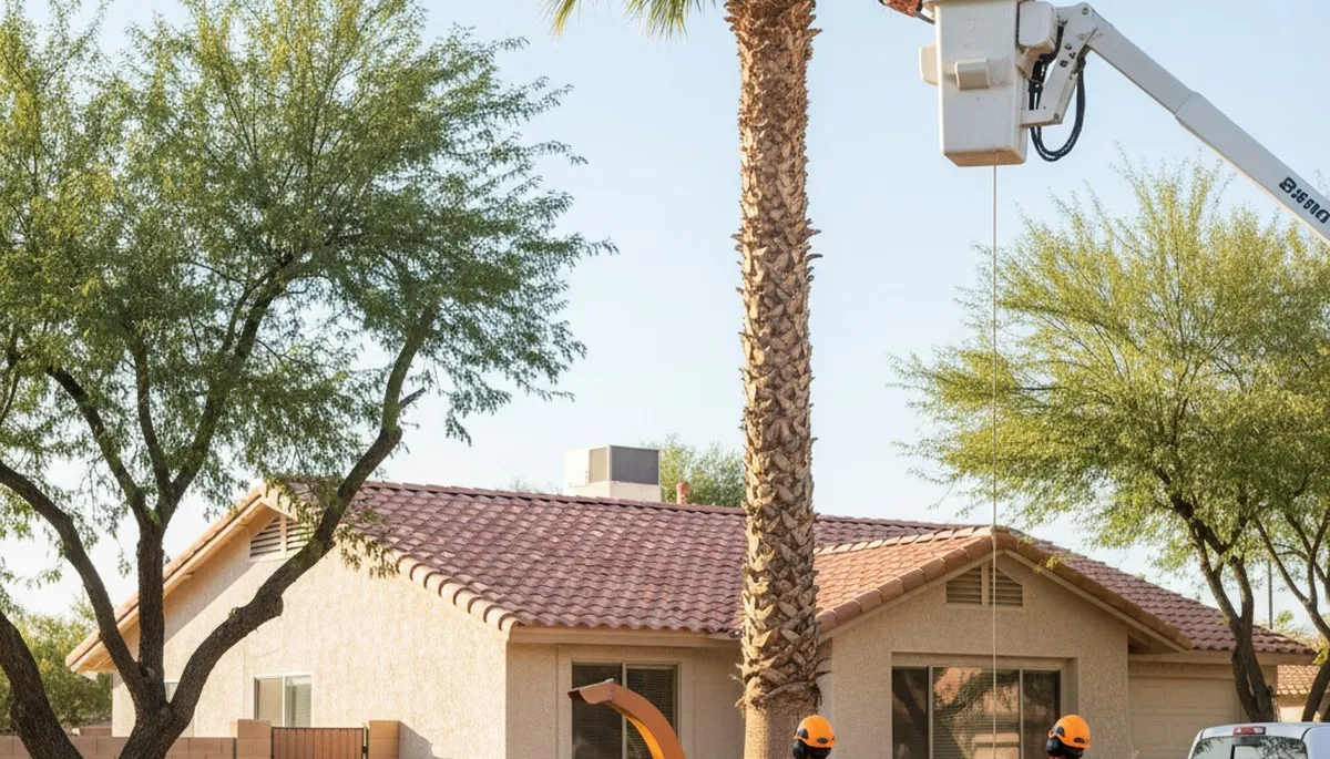 Tree service crew in Phoenix, AZ providing professional tree removal and trimming on a residential property