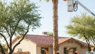 Tree service crew in Phoenix, AZ providing professional tree removal and trimming on a residential property