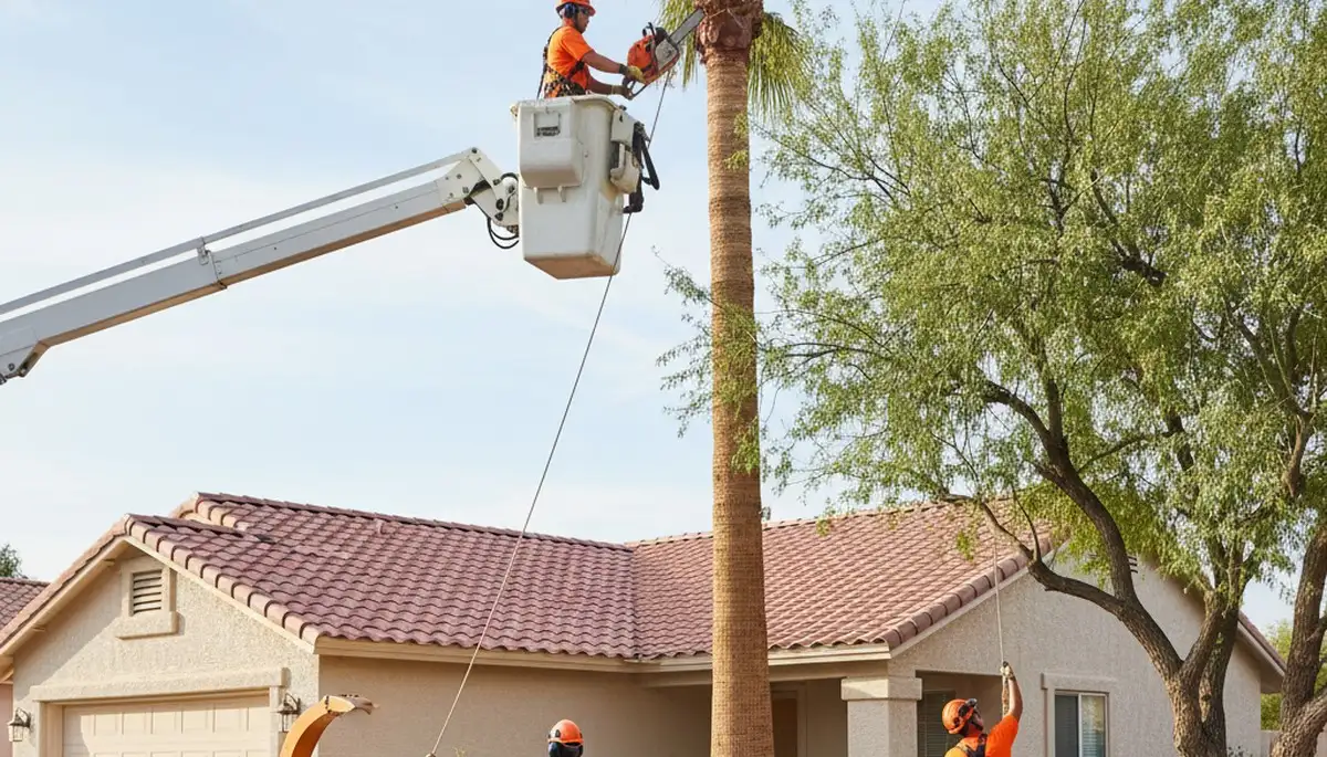 Tree service crew in Phoenix, AZ providing professional tree removal and trimming services
