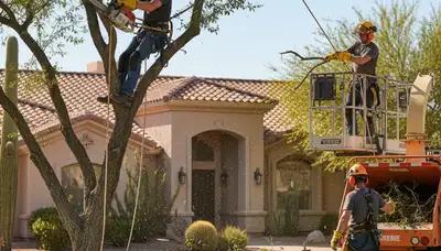 Tree service crew in Phoenix, AZ providing professional tree removal and trimming services
