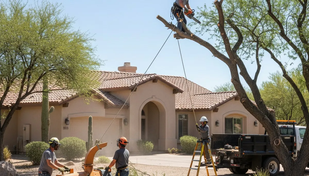 Phoenix, AZ tree service crew providing professional tree removal for a local property